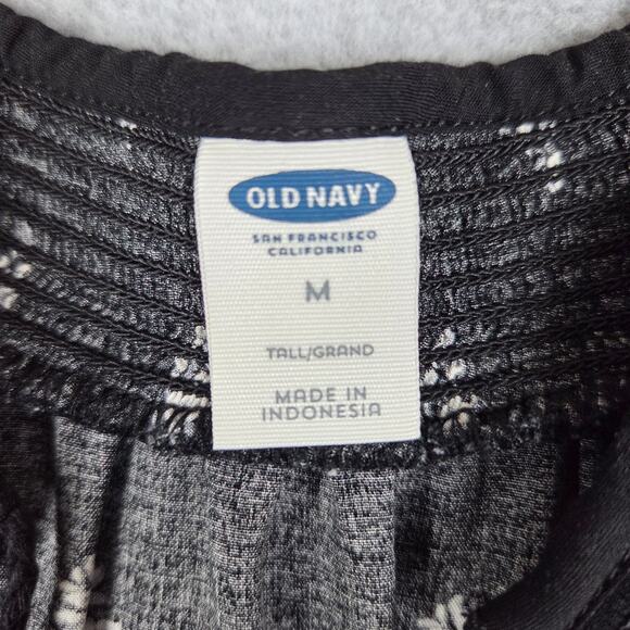 Old Navy Medium Black White Floral Boho Dress Flutter Sleeve Tassel Tie Neckline - Picture 9 of 13